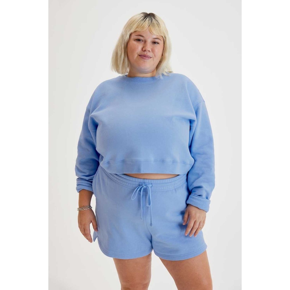 Girlfriend‎ Collective 50/50 Cropped Sweatshirt Bluejay Womens Small Athleisure